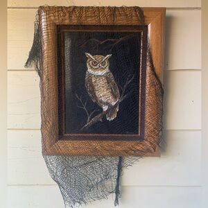 Spooky Halloween Framed Owl Oil Painting on Canvas.